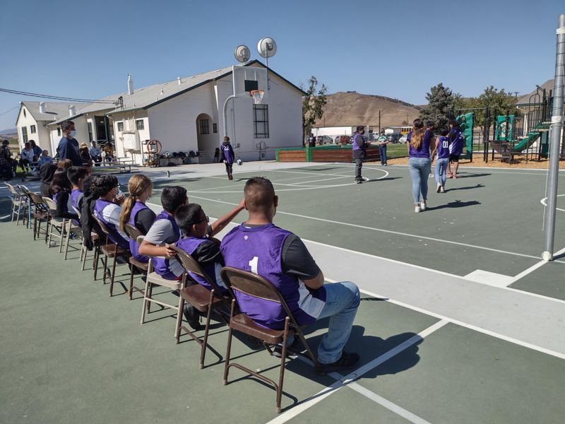 Students playing volleyball